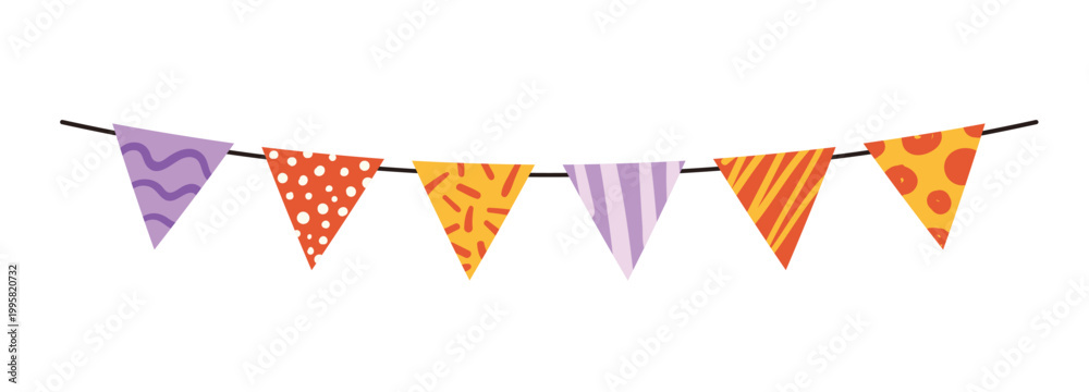 Obraz premium Colorful celebration party garland. Hanging decorative party garland, triangle happy birthday garland vector cartoon illustration