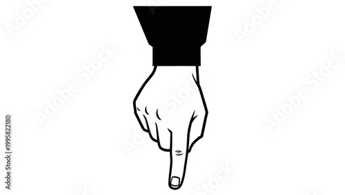 Hand pointing down, index finger indicating direction, gesture for attention or instruction