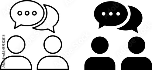 Customer Support Communication Icon Set People Chat Conversation Outline And Glyph Vector Illustration