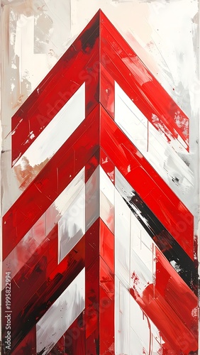 Abstract Red and White Geometric Art.