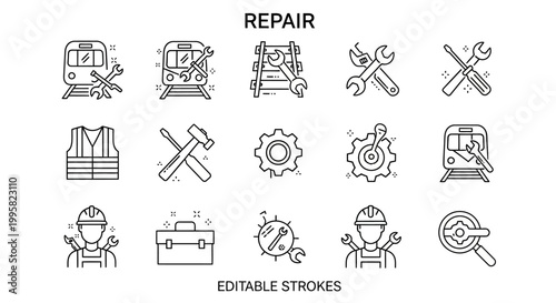 Collection of repair service icons and symbols for maintenance and fixing.
