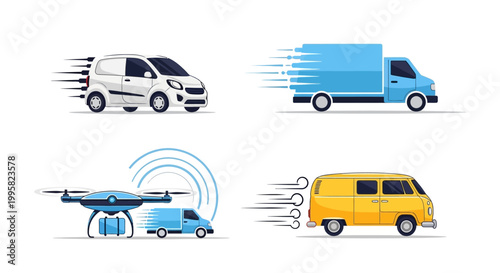 Vehicles and transportation icons with motion.