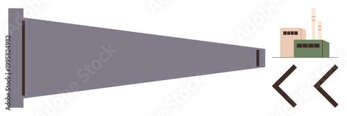 Environmental sustainability, industry emissions, air pollution, factories, clean energy, climate change. Industrial factory funnel releases emissions. Industry emissions and pollution visuals