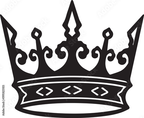 A majestic, intricately designed crown, symbolizing royalty and power, presented in striking black and white, commanding attention.