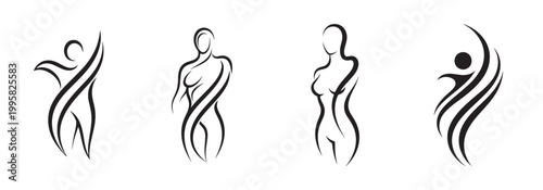 Black line art human body icons Vector