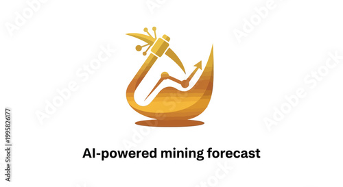Golden Mining Icon with Pickaxe and Arrow Representing Growth and Forecast.