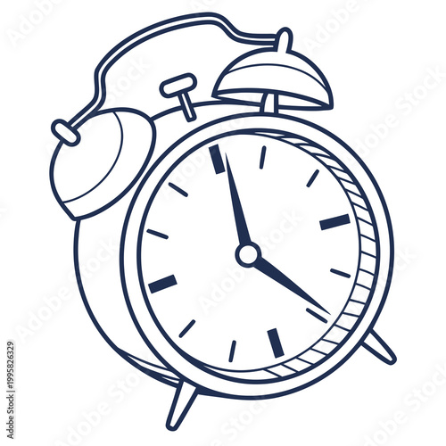 Vintage analog alarm clock with two bells and classic clock face, schedule