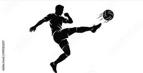 Soccer Player Kicking Ball High Action Silhouette, Professional Football Athlete Striker Motion Vector for Sports Branding, Tournament Posters and Athletic Graphic Assets