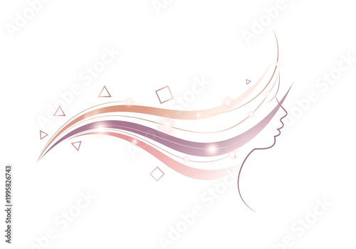 Elegant feminine profile with flowing rose gold wavy hair