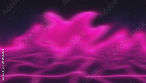 Photography Pink light waves ripple over a glowing grid surface, evoking a synthetic landscape where virtual data structures materialize into a digital dimension for advanced computing