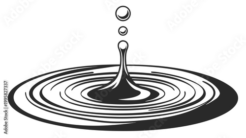 Macro liquid droplet on black polished surface in focused spotlight