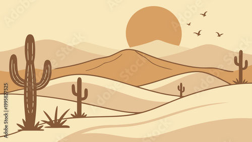 Minimalist desert sand dunes landscape illustration with landscape, minimalist