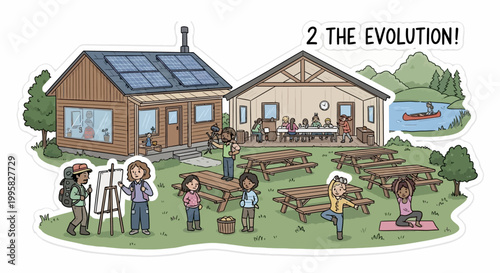 Illustration of a Community Center Depicting Evolution and Growth.