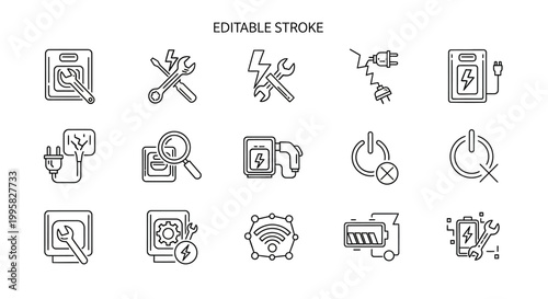 Editable stroke icons for various tasks and tools.