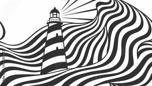 Digital fabric with optical illusion patterns draped in folds under spotlight