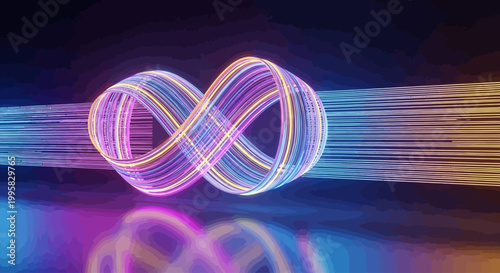 Foto Captivating abstract infinity symbol glowing with vibrant light trails, represen