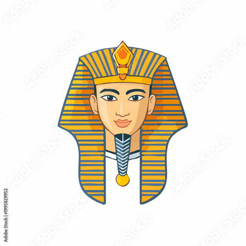 Egyptian Pharaoh portrait in traditional headdress, vector illustration.