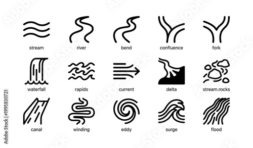 River and stream icons arranged in grid on white background