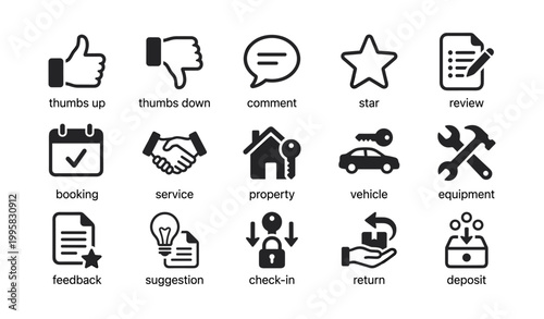 User feedback and service icons arranged on white background
