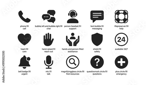 Customer support and contact icons displayed on white background