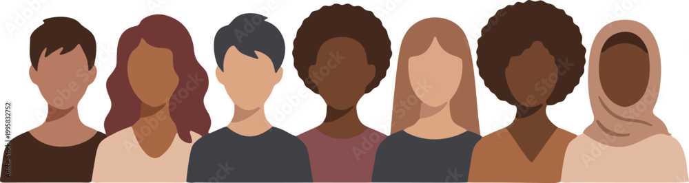 Fototapeta premium Diverse people portrait lineup community flat vector illustration
