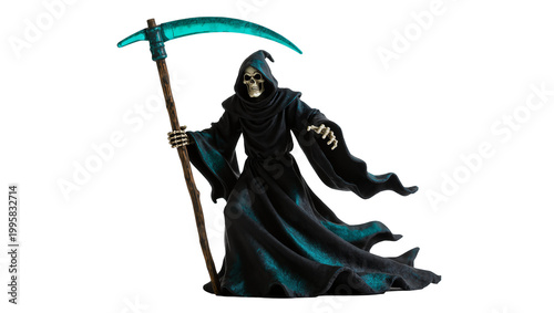 Obraz na płótnie Dark hooded Grim Reaper figure holding scythe with bony hands