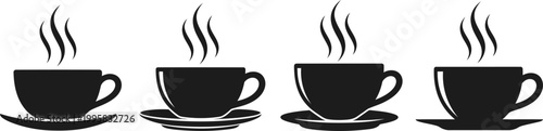 Four steaming cups of coffee depicted in a simple graphic style