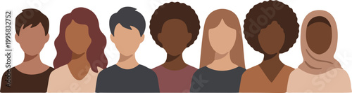 Diverse people portrait lineup community flat vector illustration