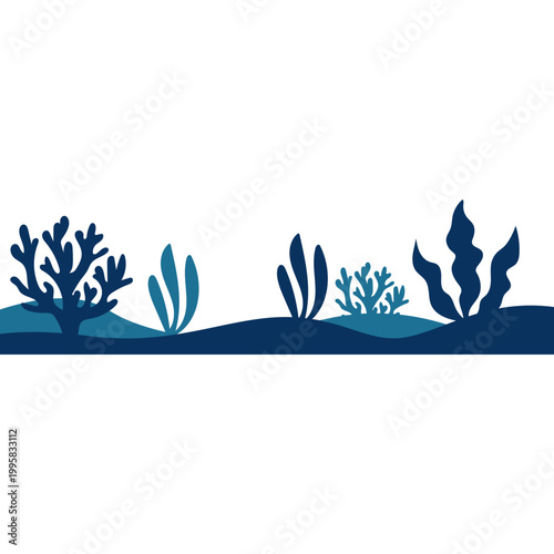 Blue Coral Reef Seaweed Silhouette Border