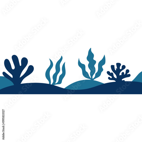 Blue Underwater Coral and Seaweed Border