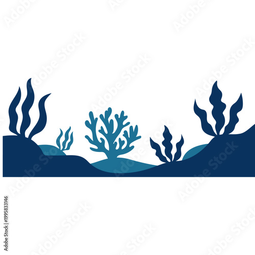Blue Underwater Coral and Seaweed Illustration