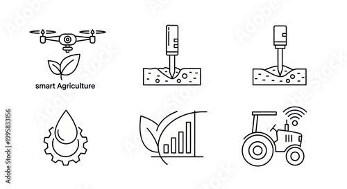 Black & White Smart Agriculture Icons – Minimal Vector Set
