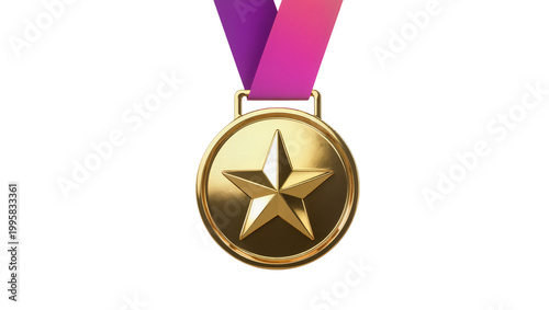 Golden Star Medal with Purple Ribbon and Metal Clasp