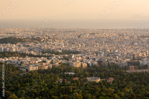 Athens cityscape in the light of the setting sun. Greece