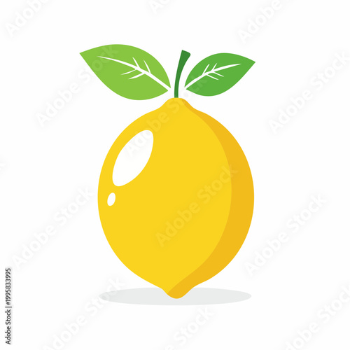 Stylized Lemon Icon with Green Leaves