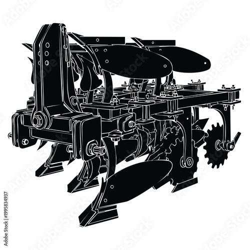 Agricultural plow equipment silhouette bundle for tilling land.
