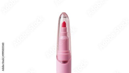 Tableau sur toile Pink Lipstick Tube with Red Cosmetic Product Inside