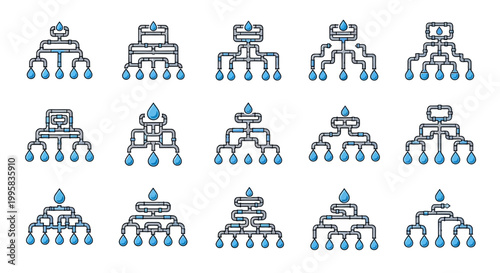 Collection of robotic icons with blue accents.