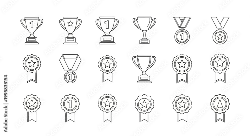 Obraz premium Collection of various award icons and medals.