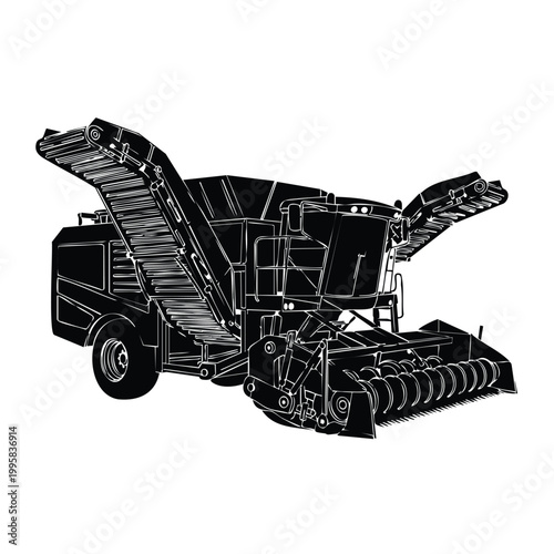 Combine harvester agricultural machinery large farm equipment silhouette.