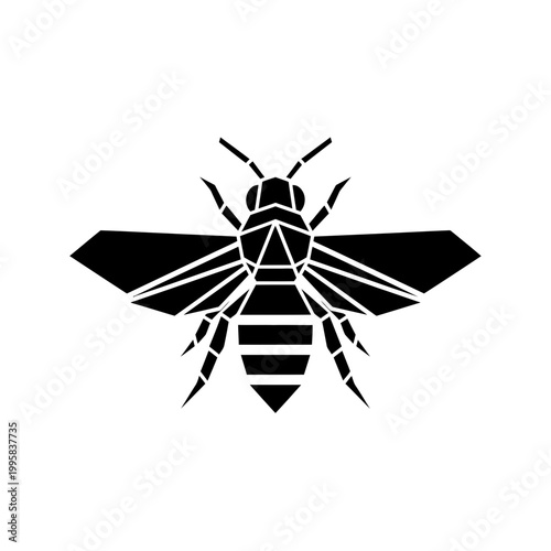Geometric Bee Icon Silhouette, Minimalist Insect Logo