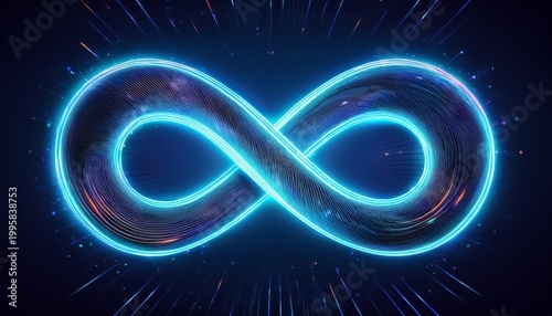 neon infinity symbol on a blue background created with generative ai technology