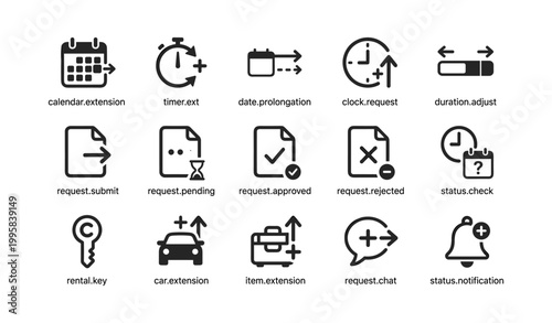 Request and extension icons showing scheduling and status