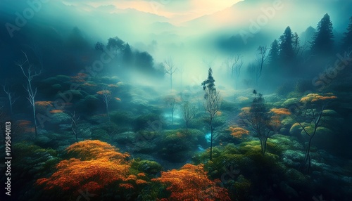 amazing mystical fog forest landscape