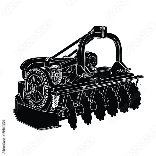 Heavy disc harrow plow silhouette set bundle soil tillage illustration.