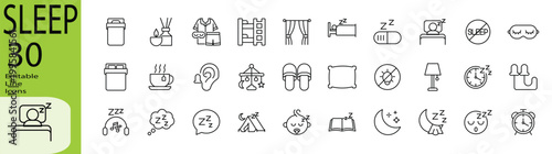 Sleep icon set. Editable stroke.