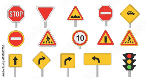 Set of Traffic Signs and Road Symbols Collection