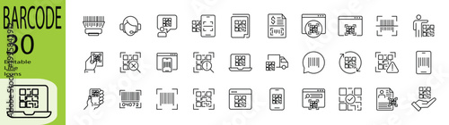 Barcode icon set. Editable stroke.