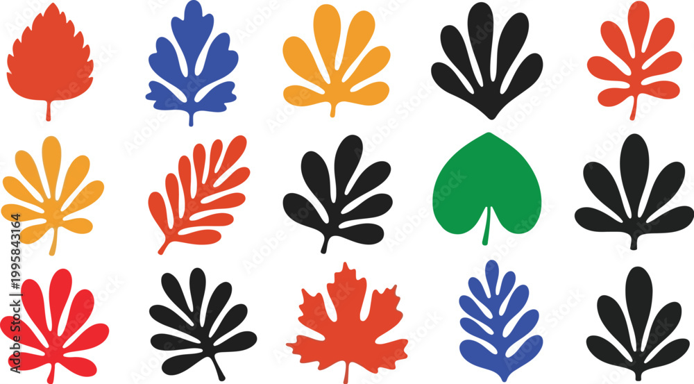 Fototapeta premium Geometric Autumn Maple Leaves Vibrant Flat Design in Bold Colors NatureInspired