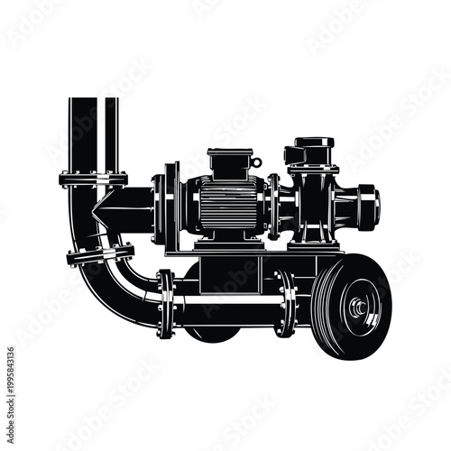 Industrial pump system silhouette set bundle with pipes and motor assembly.